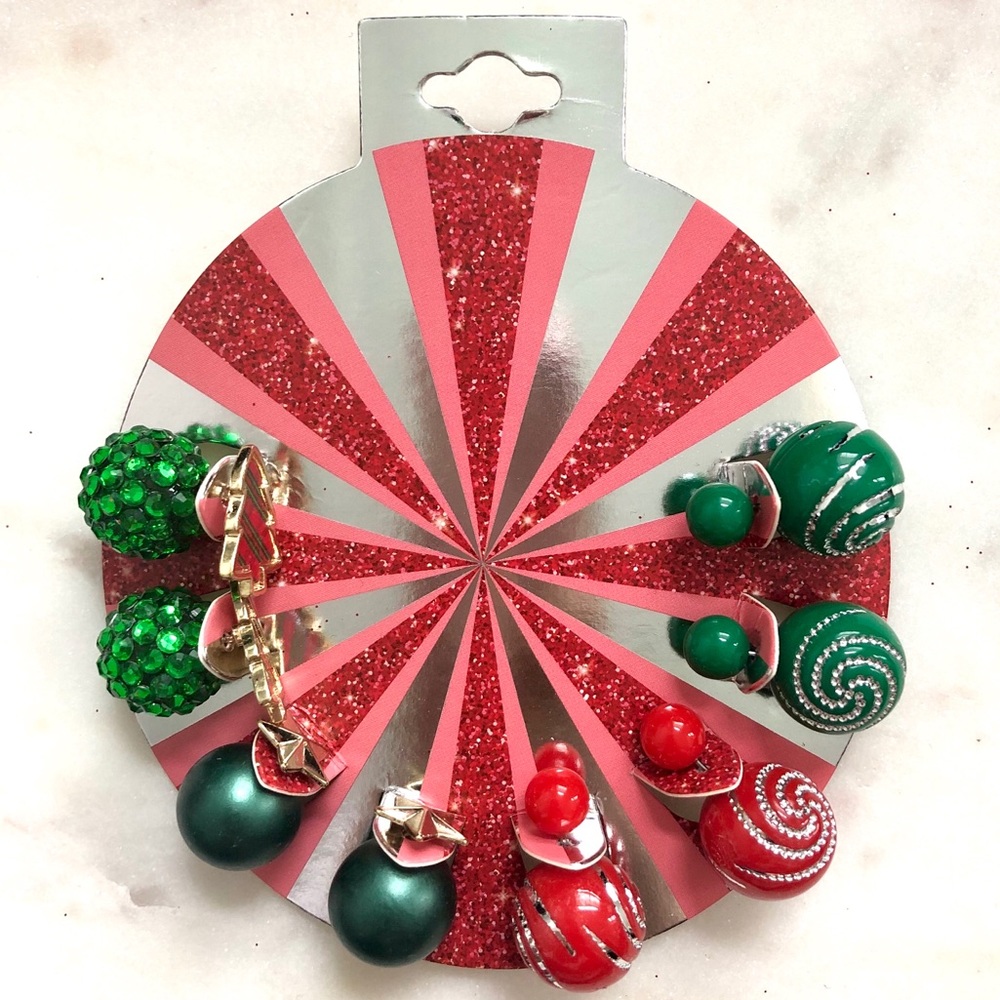 4 pairs earrings Christmas ornament double sided